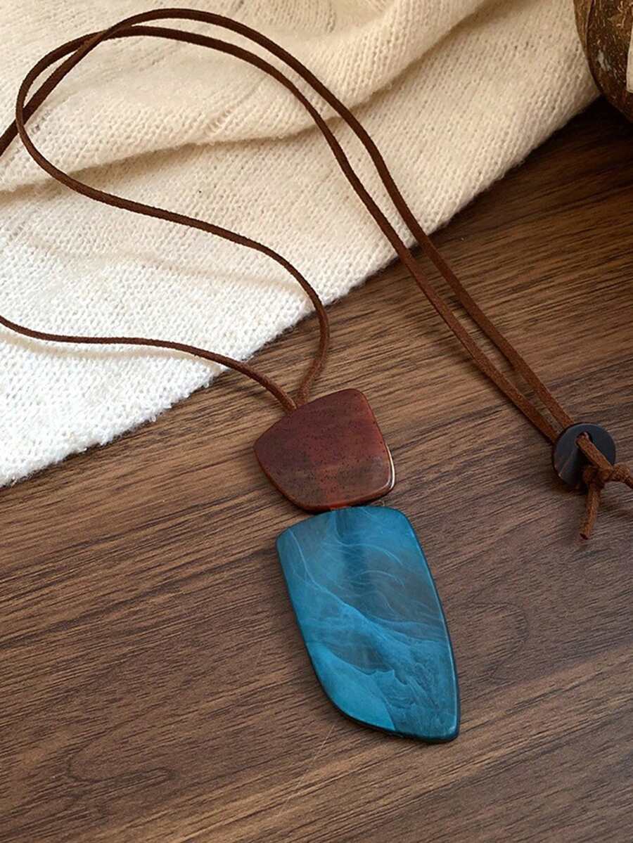 1 chiếc dây chuyền mặt dây dài phong cách Bohemian, phụ kiện dây chuyền áo len hình học độc đáo cổ điển dành cho nữ. - Màu xanh lam - Xem 1