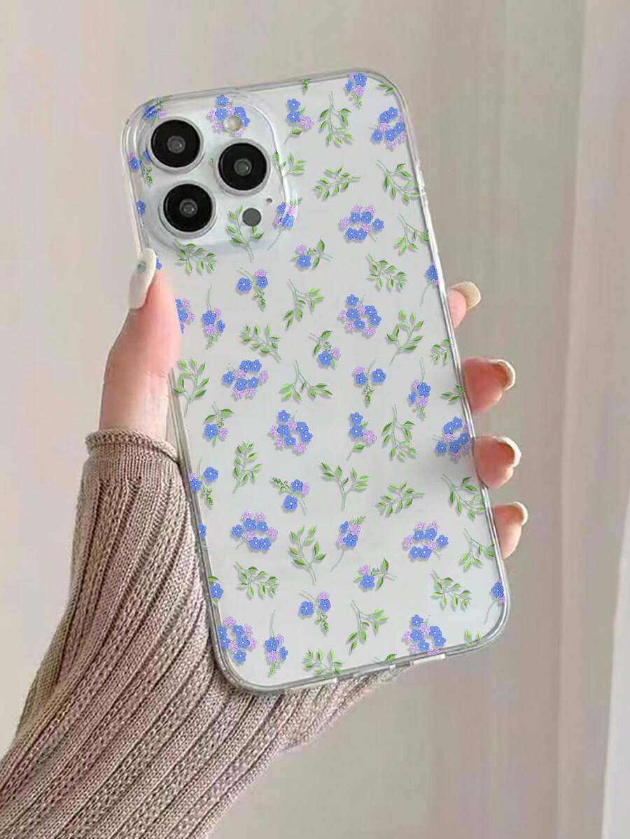 1pc Fashion Creative Full-Screen Purple Flower, Leaf, Floral Painted Pattern Soft TPU Transparent Anti-Fall Anti-Scratch Anti-Fingerprint Phone Case, Camera Lens Protection Compatible With Apple, Nothing, Pixel, International Version, Not The Domestic Version - Multicolor - View 1