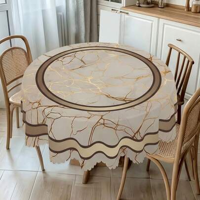 1 件优雅金纹大理石印花桌布，厚实耐用的涤纶桌布，扇形边设计，防污防水，可水洗，不易起皱，可靠的餐桌保护套，适用于各种场合，如婚礼、宴会、节日晚宴、家居装饰，是餐桌和厨房必备的餐桌用品，可用于家居装饰、厨房、婚礼、婚礼餐桌中心装饰、房间装饰、复古装饰等。