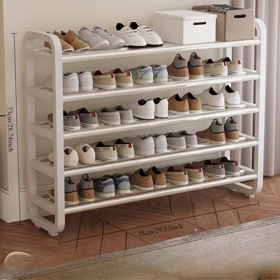 Space-Saving 5-Tier Shoe Rack, Durable, Narrow Design, Multi-Layer Craftsmanship, No Wood, Floor Mount, With Electricity-Free Use For Entryway And Dorm Storage, Living Room Compatible - 白色5層鞋架,可容納18雙鞋 - 查看 1