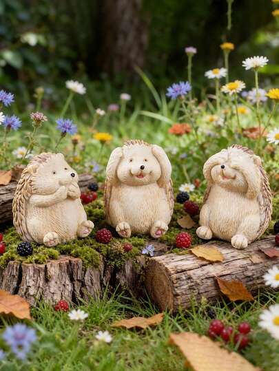 3pcs/Set Hedgehog Decorations, Cute Animal Miniature Models, Suitable For Home/Office Desktop Decor, Resin Crafts, Gifts
