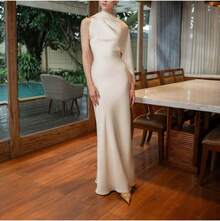 Women's 2026 French Style Elegant Satin Long Formal Gown, Evening Cocktail Party Dress - 棕色 - 查看 2