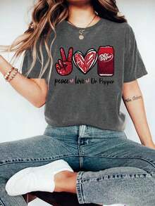 2026 Cartoon Letter Graphic Print T Shirt, Short Sleeve Crew Neck Casual Top For Summer & Spring, Women' T-Shirt.Spring - 深灰色 - 查看 11