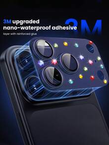 1 Set - Deep Blue 9H Tempered Glass Camera Lens Protector With Rhinestones, Ultra-Clear, Shatter-Proof, Anti-Scratch, Waterproof, Seamless Full Coverage, Smooth Edges, Anti-Scratch, Anti-Wear, Silky Touch, Shiny Camera Cover, Compatible With IPhone 17 Pro Max/17 Pro Series - Dark Blue - View 5
