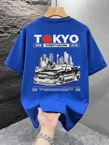 Kaos Lengan Pendek Longgar Bermotif Modis Pria SU ER | Desain Istimewa | Pakaian Wajib Musim Panas | Mudah Dipadukan, Menampilkan Gaya Anda - Biru - View 2