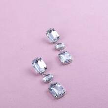 女士几何水晶耳环，适合日常佩戴和派对场合 - 銀色 - 查看 4