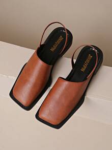 女士弹力套脚方头凉鞋 - 夏季闭趾平底鞋，闪亮面料鞋面，舒适橡胶鞋底，踝带支撑 - 适合休闲和正式场合，时尚耐穿 - 棕色 - 查看 6