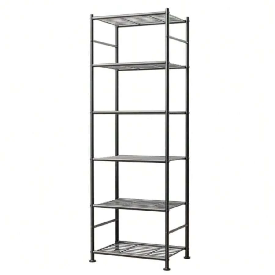 6-Tier Metal Storage Shelves - Slim Shelf Organizer with Reinforced Side Bars Spacious Storage for Kitchen Bathroom and Laundry Room Organization 18.2" x 12.5" x 70.1" Black - Negro - Ver 1