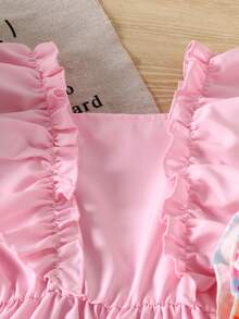3件套女童夏季甜美荷叶边条纹+碎花+纯色连衣裙套装，适合3-7岁女童休闲、度假、派对、户外活动穿着 - 彩色 - 查看 6
