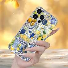 Tema de collage de azulejos azul y amarillo limónfunda de teléfono Fundas compatibles con ,Apple,VIVO,OPPO,,, y Honor.Fabricadas en silicona TPU,ofrecen protección contra golpes y caídas. - transparente - Ver 2