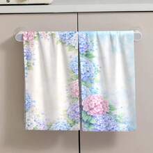 2pcs Hydrangea Printed Dish Towels, Super Absorbent Microfiber Cleaning Cloths, Machine Washable, Suitable For Holiday Decoration, Cooking, Baking, Housewarming Gifts And Cleaning Supplies, Fit For Kitchen, Bathroom, Toilet - Multicolor - View 3