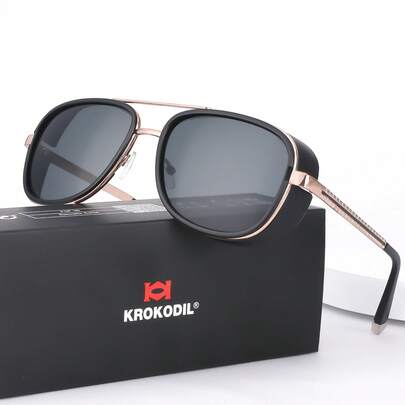 1 pieza Nuevas gafas de aviador de doble puente de moda, con marco de metal cuadrado y protección solar lateral, adecuadas para hombres y mujeres para conducir, uso diario, viajes y actividades al aire libre