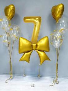 12pcs Birthday Decoration Set, Large Gold Bow Foil Balloons, 40-Inch Gold 0-9 Birthday Number Balloons, 18-Inch Gold Heart Balloons, Clear Latex Balloons (With Balloon Ribbons), Suitable For Birthday Party, Anniversary Decoration - Gold - View 7