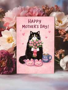 Một tấm thiệp Ngày của Mẹ ấm áp, với hình ảnh chú mèo đen trắng đang cầm bông hoa tulip màu hồng và ly cà phê, cùng thông điệp "Gửi người mẹ tuyệt vời nhất", món quà hoàn hảo dành tặng mẹ yêu quý. Hình minh họa Ngày của Mẹ được vẽ tay theo phong cách nhẹ nhàng. - nhiều màu - Xem 5
