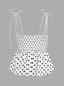 一件女士休闲无袖荷叶边下摆上衣，优雅法式简约纯白色吊带短款背心，修身剪裁，适合度假和通勤，轻盈系带吊带衫，Y2K性感紧身曲线上衣，适合春、夏、秋季穿着。 - 彩色 - 查看 5