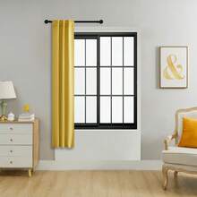 单片装或双片装可选/带系带窗帘/杆袋式窗帘/可使用夹子/纯色遮光隔热窗帘/遮光窗帘/适用于客厅、办公室、卧室，短款可用作厨房窗帘 - 薑黃 - 查看 31