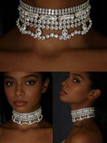 Dây chuyền cổ áo thời trang, dây chuyền choker tua rua hình giọt nước đính kim cương lấp lánh kiểu retro phóng đại dành cho nữ. - Nhiều màu - Xem 4