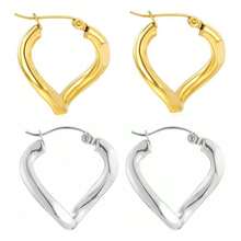 1件装时尚扭曲抛光不锈钢耳环，奢华个性化设计，百搭派对庆典嘻哈耳环饰品 - 金色 - 查看 10