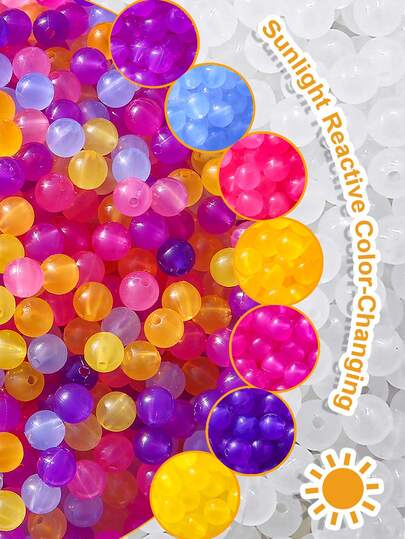 beadia 200 hạt/gói hạt acrylic đổi màu phản ứng 8mm - Hạt tròn nhiều màu gradient nhạy cảm với ánh sáng mặt trời dùng để làm đồ trang sức DIY, vòng tay, dây chuyền và đồ thủ công | Vật liệu thủ công phong cách nghỉ dưỡng với vẻ ngoài vui nhộn, hạt đệm dùng để làm đồ trang sức.