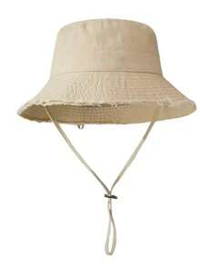 女士抽绳饰边渔夫帽，可调节下巴带设计，做旧效果，柔软面料，防晒防风，时尚百搭，适合旅行、海滩、度假、日常休闲穿着 - 彩色 - 查看 8