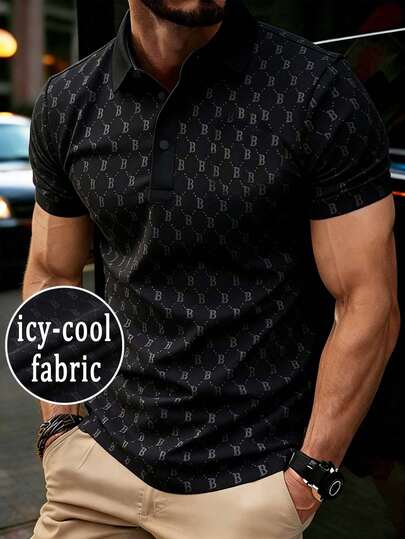 Men's Summer Ice Silk Breathable Polo Shirt, Soft Skin-Friendly Collared T-Shirt, Short Sleeve Letter Print Business Casual Tops, Emo
