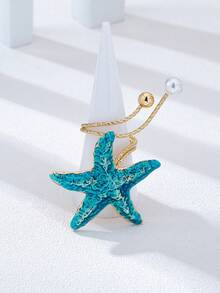 1 pieza Anillo de estrella de mar de resina con estilo de vacaciones, accesorio casual para mujeres - Azul - Ver 3