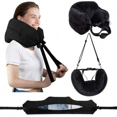 1pc Travel Neck Pillow, Multifunctional U-Shaped Neck Pillow Cover Filled With Clothing, Comfortable Lightweight Soft Velvet Neck Pillow Cover For Airplane Travel