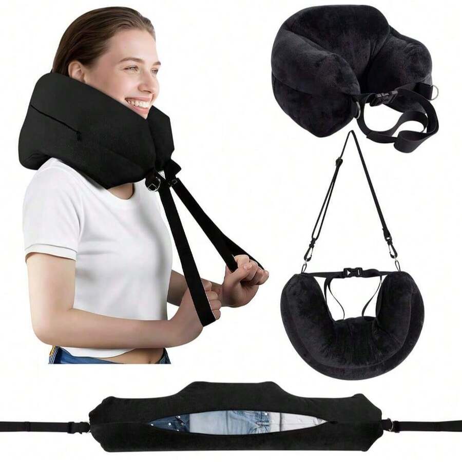 1 chiếc gối kê cổ du lịch, vỏ gối kê cổ hình chữ U đa chức năng được nhồi bằng vải, vỏ gối kê cổ bằng nhung mềm mại, nhẹ nhàng, thoải mái cho du lịch máy bay. - Màu xanh hải quân - Xem 1