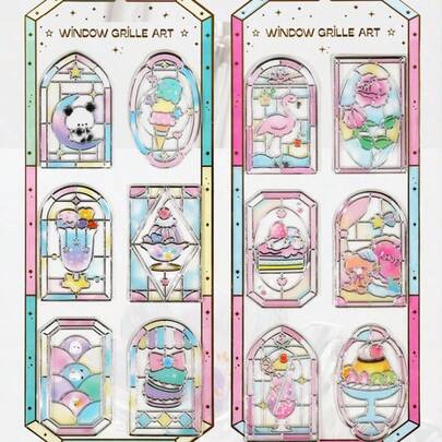 可爱日式彩色玻璃效果贴纸 - 卡通学生可爱自粘贴纸，适合DIY手机壳装饰和创意剪贴簿，送给朋友的贴心礼物