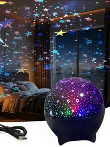 Proyector de estrellas y lunas LED, diseño minimalista, alimentado por USB, múltiples modos de iluminación, adecuado para fiestas como Halloween, Pascua, Navidad, Día del Trabajo - luz policromática - Ver 4