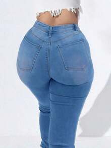 This Brand New Blue Y2K High-Waisted Slimming Stretch Denim Jeans Feature An Elegant And Fashionable Design, Versatile And Practical, Suitable For Casual, Street, And Retro Styles.It Is Suitable For All Seasons And Is Also An Ideal Choice For New Year And Valentine's Day. - 中藍色 - 查看 8