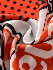 Anime-Inspired 7/8 Sleeve Kimono Robe, Red & White Musical Note Print, Loose Fit Lightweight Cardigan Jacket - Coral Orange - View 8