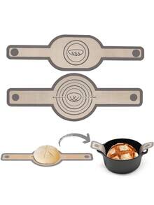 Bộ 2 tấm lót nướng bánh mì bằng silicon (hình bầu dục và hình tròn), chống dính, dễ vệ sinh, có thể tái sử dụng, có tay cầm dài để chuyển bột chua, lót khuôn nướng bánh mì. - Xem 4