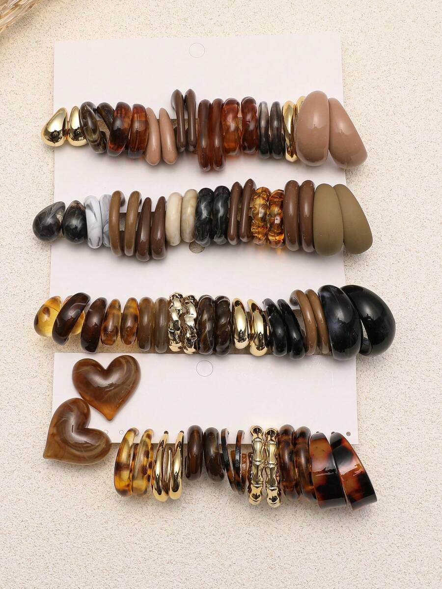 Ensemble de boucles d'oreilles pour femmes, 1-20 paires aléatoires, cœur, goutte d'eau, lettre, style minimaliste exquis, old money, vintage, street, Y2K, géométrique, exagéré, mode boutique, pour fête, mariage, remise des diplômes, anniversaire, rassemblement, Ramadan, Fête des Mères, Saint-Valentin, Noël, Nouvel An, port quotidien - Multicolore - Voir 1