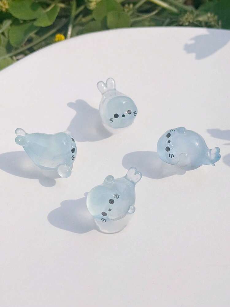 4pcs Blue Seal Hole Shoes Accessories, Cute Cartoon 3D Detachable Luminous Seal Decor For Beach Shoes - Baby Blue - View 4