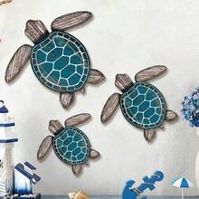 1/3pcs Wooden Sea Turtle Wall Decor Turtle Wall Art Beach Theme Art Decorations Vintage Coastal Ornaments For Pool Home Lake House Bathroom Garden Indoor Outdoor - Multicolor - View 1