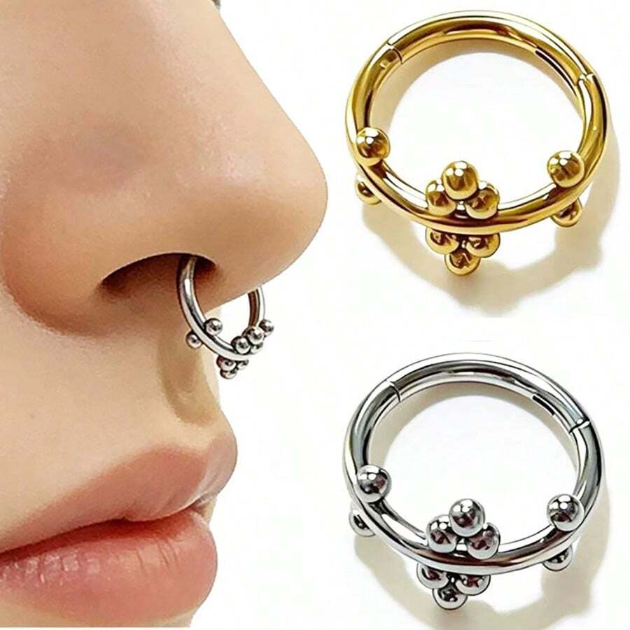 1 chiếc khuyên mũi bằng thép không gỉ 316L, kiểu dáng châu Âu và Mỹ, dạng hạt hàn, trang sức dạng xoắn, khuyên tai vòng kín, khuyên xỏ mũi. - khuyên mũi hình quả cầu hàn - Xem 1