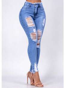 Women's Skinny Jeans, High Waist, Shapes Butt, Premium Line - 藍色050 - 查看 1