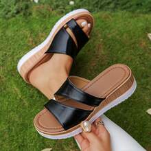 2026新款女士凉鞋，夏季新款厚底坡跟凉鞋，女士交叉绑带沙滩凉鞋，透气平底设计，夏季休闲度假必备，宽楦设计 - 黑色 - 查看 13