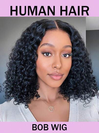 4x4 Deep Wave Short Bob Wig 200% Density Deep Wave Human Hair Bob Wigs Transparent Lace Front Wig For Women Natural Black Color Daily And Party Use