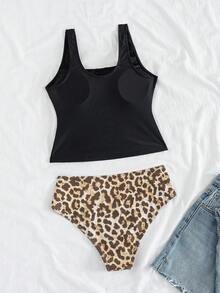 Women's Elegant High Stretch Bikini Set With Straps And Button Details, More Coverage Summer Swimsuit - Black - View 5