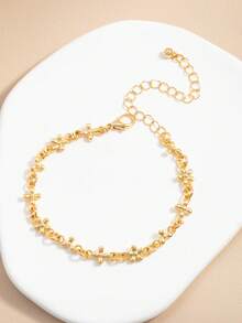 Pulsera con diseño de cruz y flor, joyería personalizada y exagerada de moda europea y americana - Dorado - Ver 3