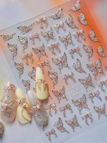 1pc Shiny Butterfly Nail Art Sticker, Delicate Butterfly Nail Sticker, DIY Thin Hard Nail Decoration Sticker - Multicolor - View 2