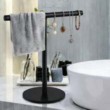 1 pièce Porte-serviette en T en acier inoxydable - Porte-serviette de comptoir pour salle de bain et cuisine, support de rangement polyvalent pour salle de bain, cuisine, chambre, design à la mode pour serviettes, bijoux et plus, noir et argent - Multicolore - Voir 6