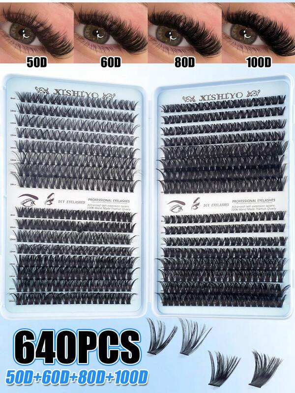 640pcs D Curl DIY Eyelash Cluster, 8-16mm Mixed Natural Eyelash Extensions, 3d Faux Mink Eyelashes Soft Natural Makeup, For Self Use At Home Or On-The-Go For Daily Life&Wedding&Dating&Party&Music Festival&Spring Day&Travel