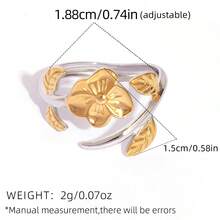 Uself 3pcs/Set 18K Gold Plated Leaf Flower Ring Set, 304 Stainless Steel Open Ring, Botanical Theme Jewelry For Women, Low Allergy, Suitable For Daily Wear And Garden Parties - Multicolor - View 10