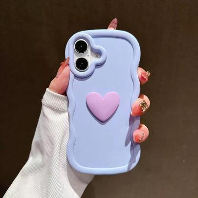 Wavy Edge 3D Heart Phone Case For IPhone 17/16/15/14/13/12 Pro Max 11, Soft Silicone Protective Cover