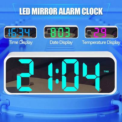 16.0cm Large LED Display Digital Alarm Clock With Voice Control, Adjustable Brightness, Dual Power Mode (USB Or AAA Battery), Rectangular Plastic Travel Alarm Clock Suitable For Bedroom, Living Room, Office - Movie Theme