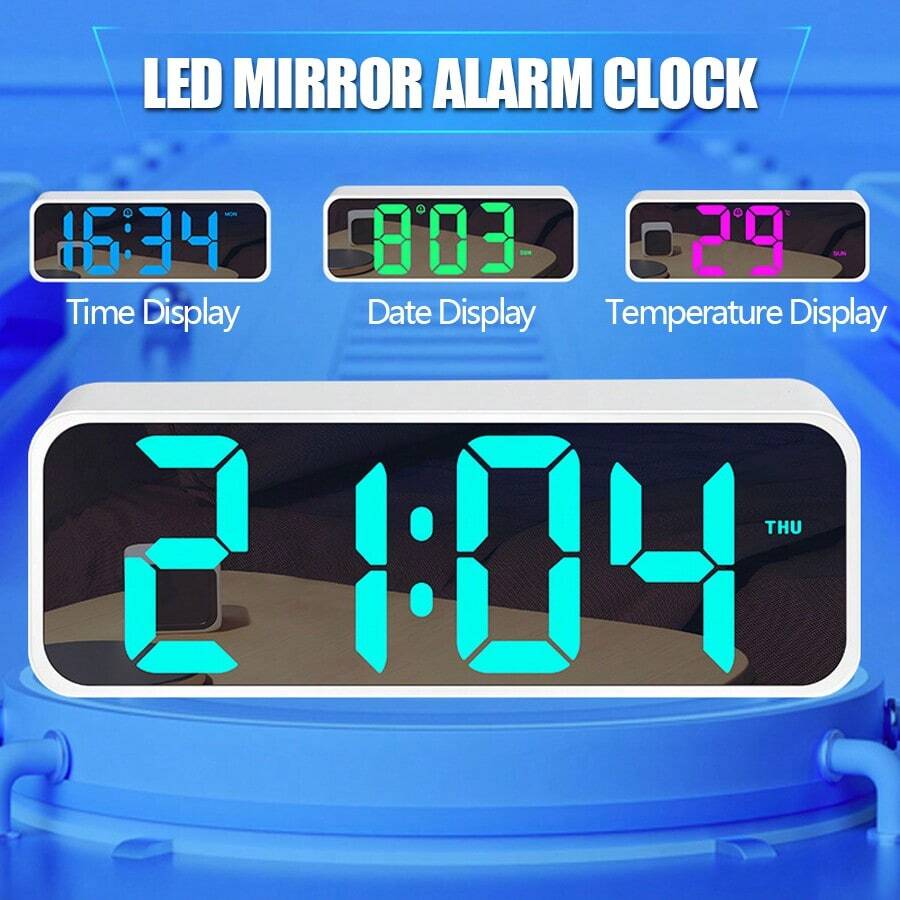 16.0cm Large LED Display Digital Alarm Clock With Voice Control, Adjustable Brightness, Dual Power Mode (USB Or AAA Battery), Rectangular Plastic Travel Alarm Clock Suitable For Bedroom, Living Room, Office - Movie Theme - Multicolor - View 1