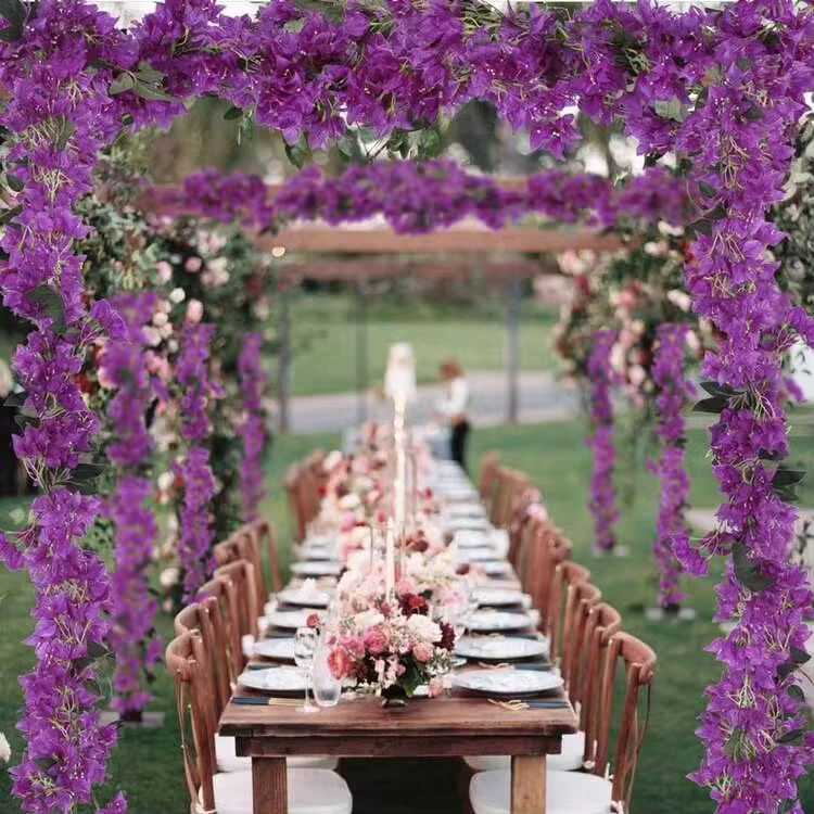 1pc 5.9ft Artificial Pomegranate Flower Wreath, Faux Silk Pomegranate Flower Wreath, Long Stem Artificial Pomegranate Flower Wreath, Suitable For Tabletop Center Decor, Table Runner, Wedding Arch And Wall Decor - Purple - View 7